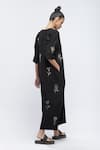 Shop_Abraham & Thakore_Black Crepe Printed Geometric V Neck Sequin Butta Embroidered Kaftan _at_Aza_Fashions