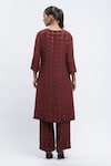 Shop_Abraham & Thakore_Maroon Chanderi Printed Geometric V Neck Sequin Embroidered Kurta _at_Aza_Fashions