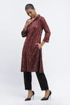 Abraham & Thakore_Maroon Chanderi Printed Geometric Collared Kurta _Online_at_Aza_Fashions