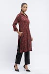 Buy_Abraham & Thakore_Maroon Chanderi Printed Geometric Collared Kurta _Online_at_Aza_Fashions