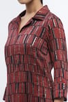 Abraham & Thakore_Maroon Chanderi Printed Geometric Collared Kurta _at_Aza_Fashions