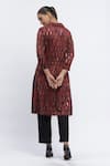 Shop_Abraham & Thakore_Maroon Chanderi Printed Geometric Collared Kurta _at_Aza_Fashions