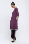 Abraham & Thakore_Purple Crepe Embroidered Bead Notched Kurta _Online_at_Aza_Fashions