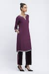 Buy_Abraham & Thakore_Purple Crepe Embroidered Bead Notched Kurta _Online_at_Aza_Fashions