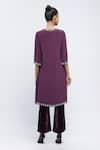 Shop_Abraham & Thakore_Purple Crepe Embroidered Bead Notched Kurta _at_Aza_Fashions