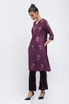 Abraham & Thakore_Purple Chanderi Embroidered Sequin V Neck Floral Butta Kurta _Online_at_Aza_Fashions