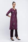 Buy_Abraham & Thakore_Purple Chanderi Embroidered Sequin V Neck Floral Butta Kurta _Online_at_Aza_Fashions