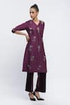 Shop_ABRAHAM AND THAKORE_Purple Chanderi Embroidered Sequin V Neck Floral Butta Kurta _Online_at_Aza_Fashions