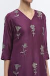 ABRAHAM AND THAKORE_Purple Chanderi Embroidered Sequin V Neck Floral Butta Kurta _at_Aza_Fashions