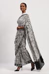 Buy_ABRAHAM AND THAKORE_Ivory Satin Printed Broken Lines Sequin Embroidered Saree _Online_at_Aza_Fashions