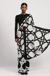 Buy_ABRAHAM AND THAKORE_Black Satin Printed Geometric Embellished Saree _Online_at_Aza_Fashions