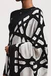 Shop_ABRAHAM AND THAKORE_Black Satin Printed Geometric Embellished Saree _Online_at_Aza_Fashions