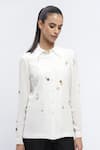 Abraham & Thakore_Ivory Crepe Embellished Rhinestone Collared Shirt _Online_at_Aza_Fashions