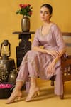 Buy_ABSTRACT BY MEGHA JAIN MADAAN_Purple Soft Silk Embellished Diamond Sequins Scoop Kurta Jogger Pant Set _Online_at_Aza_Fashions