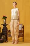 Buy_ABSTRACT BY MEGHA JAIN MADAAN_Beige Handloom Check Embellished Diamond Sequins Mandarin Jacket With Dhoti Pant _at_Aza_Fashions