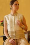 ABSTRACT BY MEGHA JAIN MADAAN_Beige Handloom Check Embellished Diamond Sequins Mandarin Jacket With Dhoti Pant _Online_at_Aza_Fashions