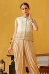 Buy_ABSTRACT BY MEGHA JAIN MADAAN_Beige Handloom Check Embellished Diamond Sequins Mandarin Jacket With Dhoti Pant _Online_at_Aza_Fashions