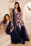 Shop_Dheeru Taneja_Blue Georgette Embroidered Cutdana V Fatima Ruffle Pre-draped Saree With Blouse _Online_at_Aza_Fashions