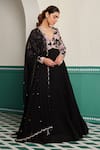 Buy_Dheeru Taneja_Black Georgette Printed Floral V Neck Firdaus Yoke Anarkali With Dupatta _at_Aza_Fashions