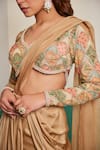 Shop_Dheeru Taneja_Gold Chiffon Embroidered Bead Leaf Zainab Pre-draped Saree With Blouse _Online_at_Aza_Fashions