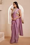 Buy_Dheeru Taneja_Purple Raw Silk Embroidered Cutdana Halter Summaya Pre-draped Saree With Blouse _at_Aza_Fashions