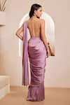 Shop_Dheeru Taneja_Purple Raw Silk Embroidered Cutdana Halter Summaya Pre-draped Saree With Blouse _at_Aza_Fashions