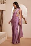 Buy_Dheeru Taneja_Purple Raw Silk Embroidered Cutdana Halter Summaya Pre-draped Saree With Blouse _Online_at_Aza_Fashions