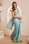 Dheeru Taneja_Blue Silk Embroidered Cutdana Sweetheart Asma Pre-draped Saree With Blouse _Online_at_Aza_Fashions