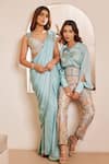 Shop_Dheeru Taneja_Blue Silk Embroidered Cutdana Sweetheart Asma Pre-draped Saree With Blouse _Online_at_Aza_Fashions