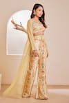 Dheeru Taneja_Yellow Raw Silk Embroidered Cutdana Sweetheart Mehr Embellished Cape Pant Set _Online_at_Aza_Fashions