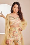 Buy_Dheeru Taneja_Yellow Raw Silk Embroidered Cutdana Sweetheart Mehr Embellished Cape Pant Set _Online_at_Aza_Fashions