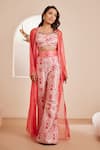 Buy_Dheeru Taneja_Pink Raw Silk Embroidered Cutdana Gulmehr Embellished Long Cape Pant Set _at_Aza_Fashions