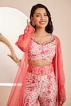 Shop_Dheeru Taneja_Pink Raw Silk Embroidered Cutdana Gulmehr Embellished Long Cape Pant Set _Online_at_Aza_Fashions