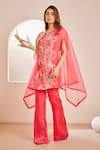 Buy_Dheeru Taneja_Pink Organza Embroidered Cutdana Round Gulaabi Floral Cape Pant Set _Online_at_Aza_Fashions