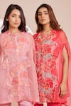 Shop_Dheeru Taneja_Pink Organza Embroidered Cutdana Round Gulaabi Floral Cape Pant Set _Online_at_Aza_Fashions