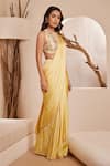 Dheeru Taneja_Yellow Dupion Silk Embroidered Cutdana Round Alnaz Pre-draped Saree With Blouse _Online_at_Aza_Fashions