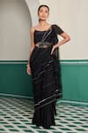 Buy_Dheeru Taneja_Black Crepe Hand Embroidery Cutwork Siah Cutdana Ruffle Cape And Sharara Set _at_Aza_Fashions