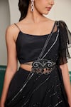 Buy_Dheeru Taneja_Black Crepe Hand Embroidery Cutwork Siah Cutdana Ruffle Cape And Sharara Set _Online_at_Aza_Fashions