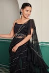 Shop_Dheeru Taneja_Black Crepe Hand Embroidery Cutwork Siah Cutdana Ruffle Cape And Sharara Set _Online_at_Aza_Fashions