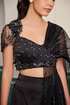 Buy_Dheeru Taneja_Black Satin Hand Embroidery Cutwork Chandini Beads Pallu Blouse With Pant Saree _Online_at_Aza_Fashions