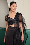 Shop_Dheeru Taneja_Black Satin Hand Embroidery Cutwork Chandini Beads Pallu Blouse With Pant Saree _Online_at_Aza_Fashions