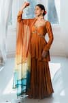 Buy_House of Anmol Jain_Orange Kurta And Sharara Satin Hand Embroidered Sequin V-neck Tejaswi Set _at_Aza_Fashions