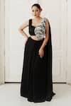 Buy_House of Anmol Jain_Black Satin Hand Embroidered Sequin Midnight Glamour Draped Blouse With Skirt _at_Aza_Fashions