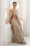 Shop_House of Anmol Jain_Rose Gold Drape Saree And Blouse Net Hand Embroidered Sequin Plunge-v Set _Online_at_Aza_Fashions