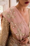 Shop_House of Anmol Jain_Rose Gold Drape Saree And Blouse Net Hand Embroidered Sequin Plunge-v Set 