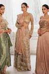 House of Anmol Jain_Rose Gold Drape Saree And Blouse Net Hand Embroidered Sequin Plunge-v Set _Online