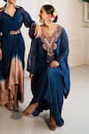 House of Anmol Jain_Blue Skirt And Top Satin Hand Embroidered Sequin V-neck Ananya Floral With Set _Online_at_Aza_Fashions