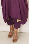 Buy_House of Anmol Jain_Purple Satin Hand Embroidered Cutdana V-neck Amethyst Kurta With Pant _Online_at_Aza_Fashions