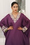 Shop_House of Anmol Jain_Purple Satin Hand Embroidered Cutdana V-neck Amethyst Kurta With Pant _Online_at_Aza_Fashions