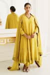 Buy_House of Anmol Jain_Yellow Anarkali And Pant Chanderi Silk Hand Embroidered Zardozi Sunshine Set _at_Aza_Fashions